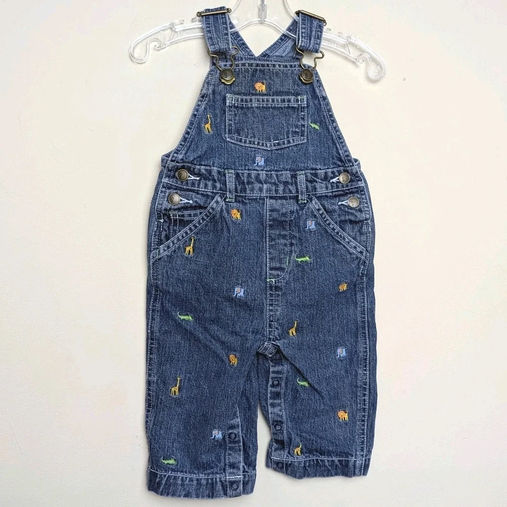 Vintage Gymboree Jungle Friends Denim Overalls Y2K 2006‎ Size 6-12 Months